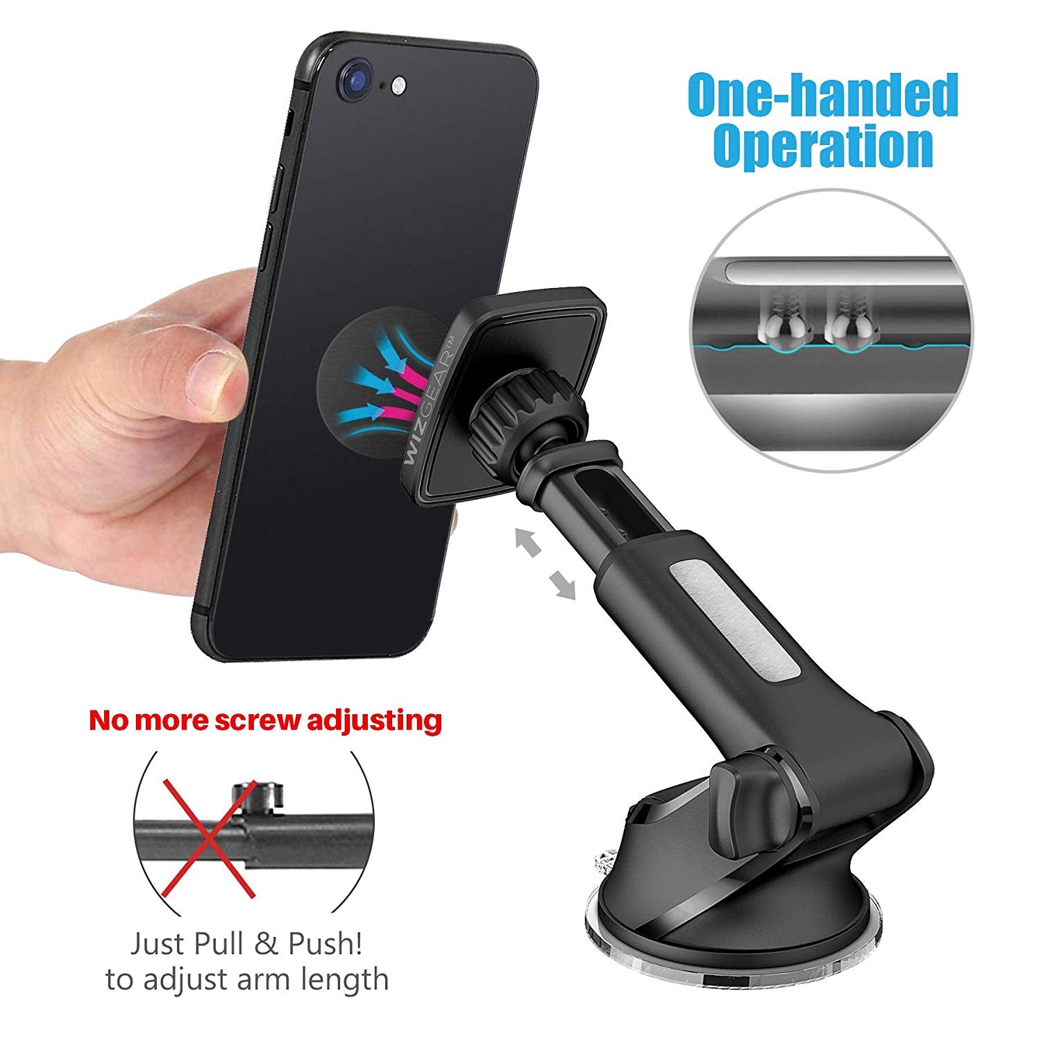 Wixgear Magnetic Phone Car Mount, Universal Magnetic Car Mount Holder, Windshield Mount and Dashboard Mount Holder for Cell Phones and Tablets with Lo